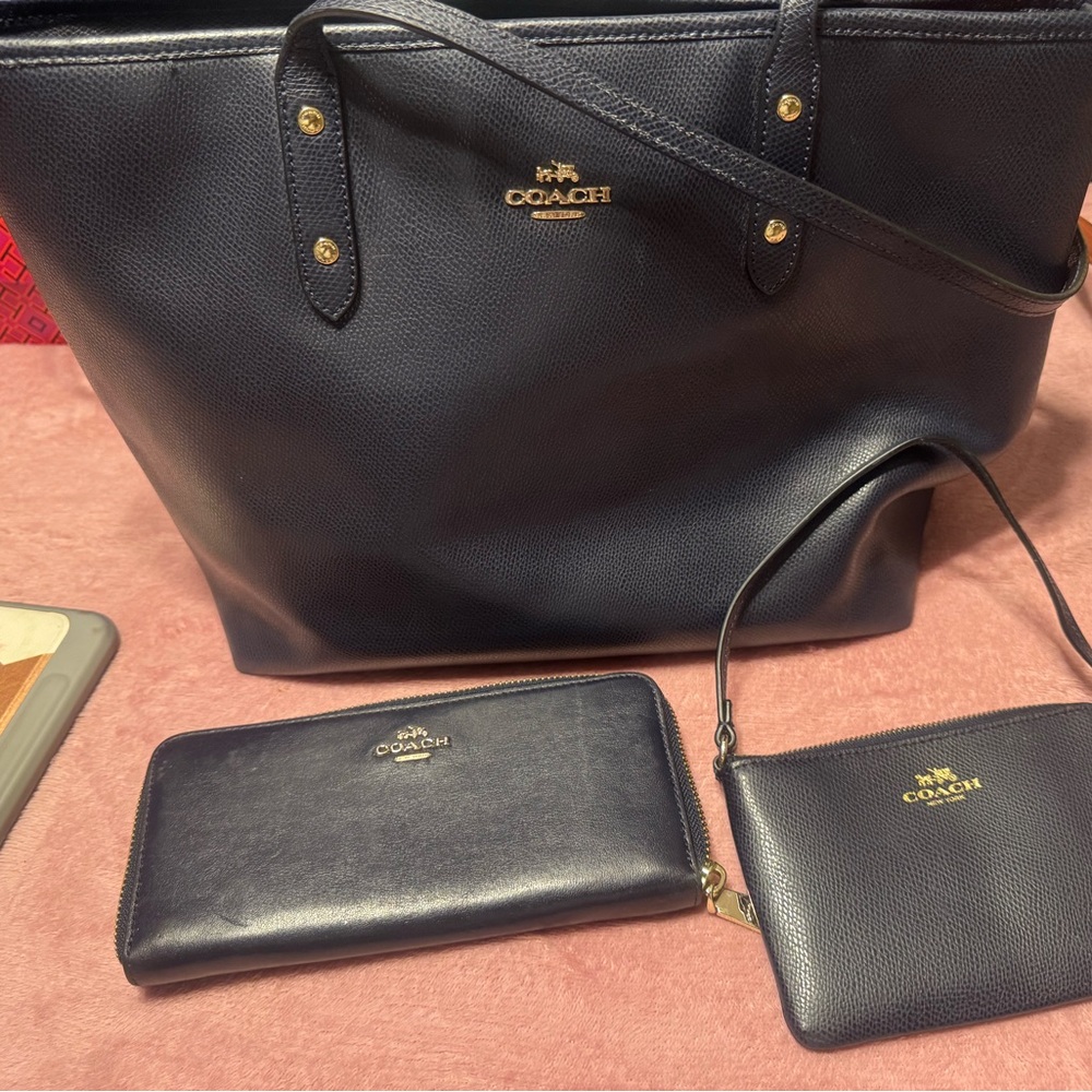 Navy Blue Coach City Tote